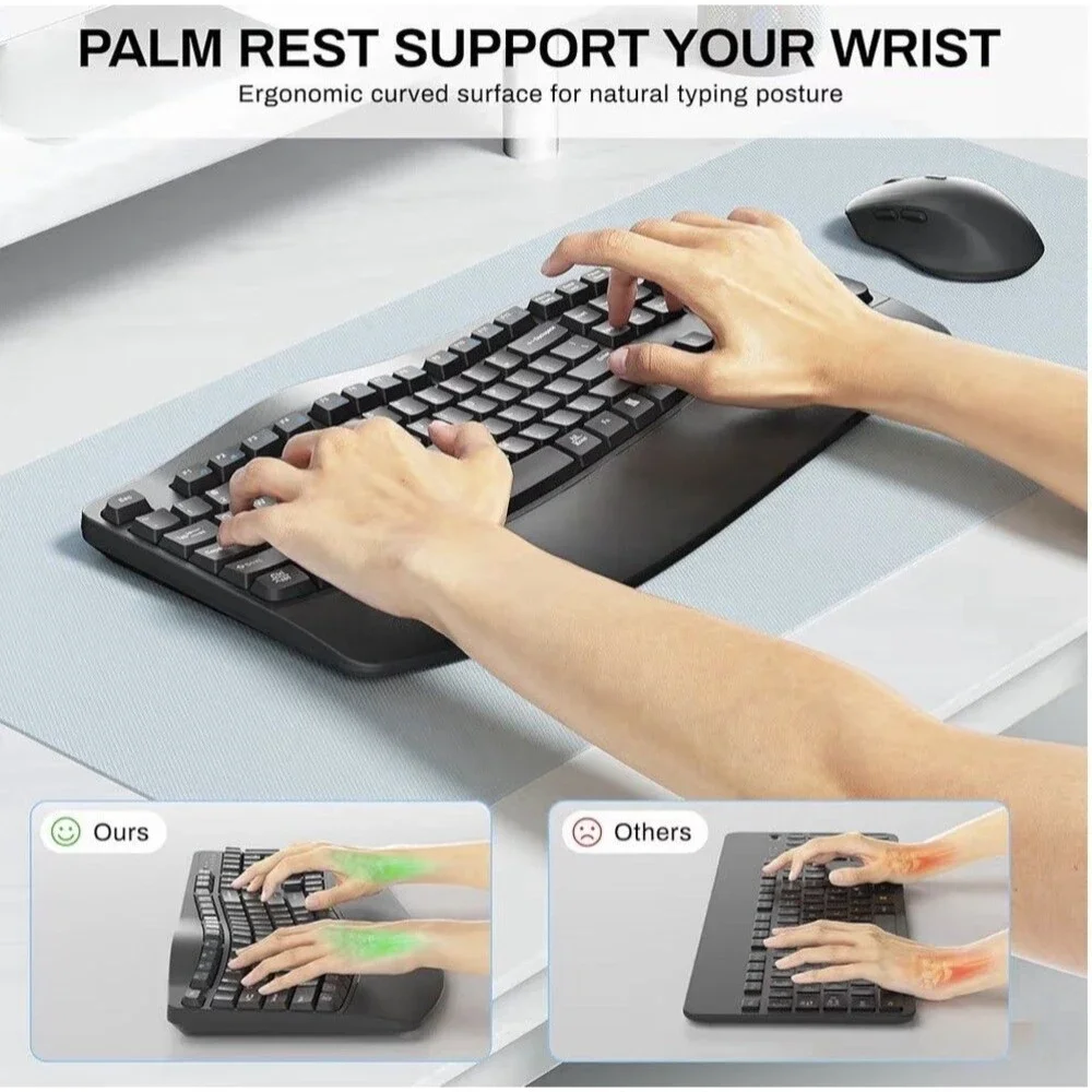 Wireless Keyboard and Mouse Combo,2.4G Full Size Wave Keys Ergonomic Keyboard